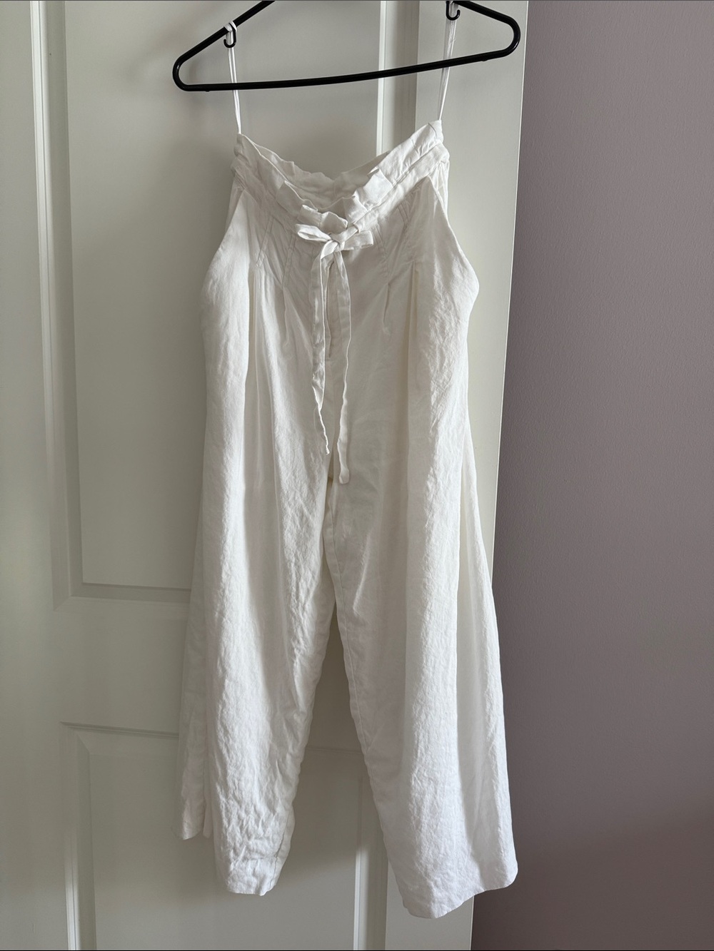 ANTONIO MELANI White Wide-Leg Linen Fully Lined Pants with Tie Waist